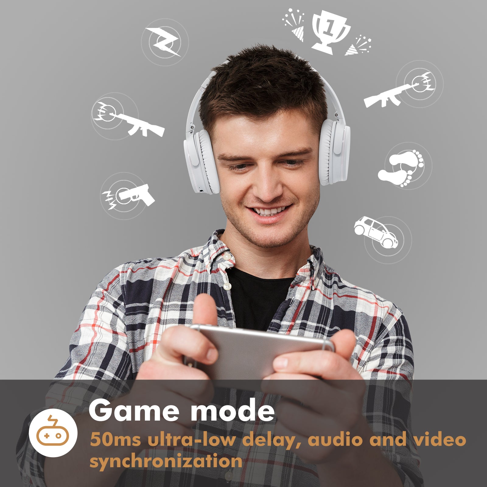 NC25 Active Noise Cancelling Headphones Bluetooth 5.3, Over-Ear with ANC ,Mic,50H Playtime, Voice Assistant